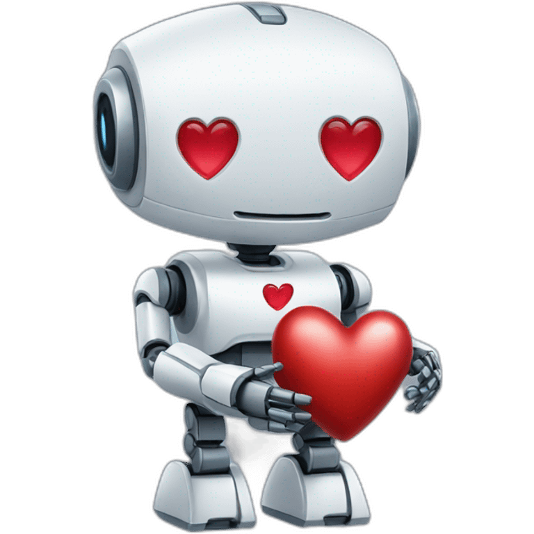 robot holding a heart emoji