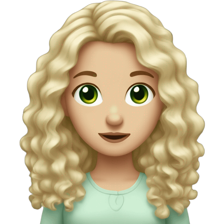 Caucasian girl, wavy hair, big green eyes  emoji