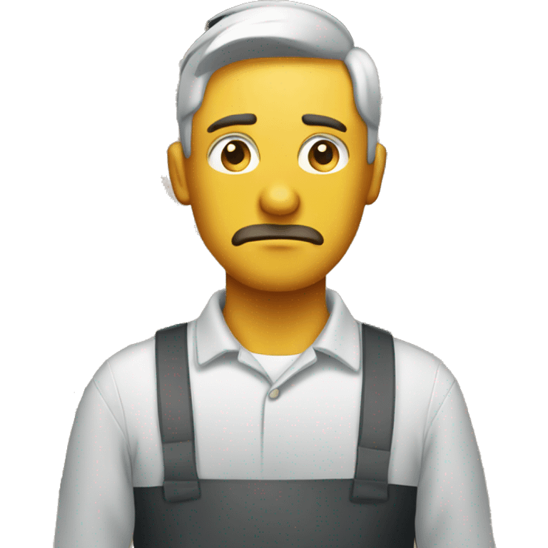 Sad man working in a packaging warehouse emoji