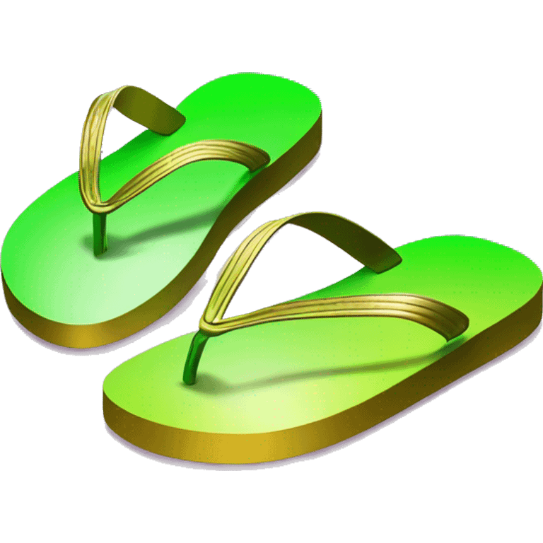 Realistic metallic gold lime green gradient pair of summer flip flops isolated. emoji