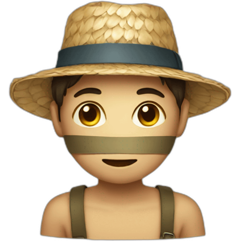 a boy wearing a straw hat  and mask emoji