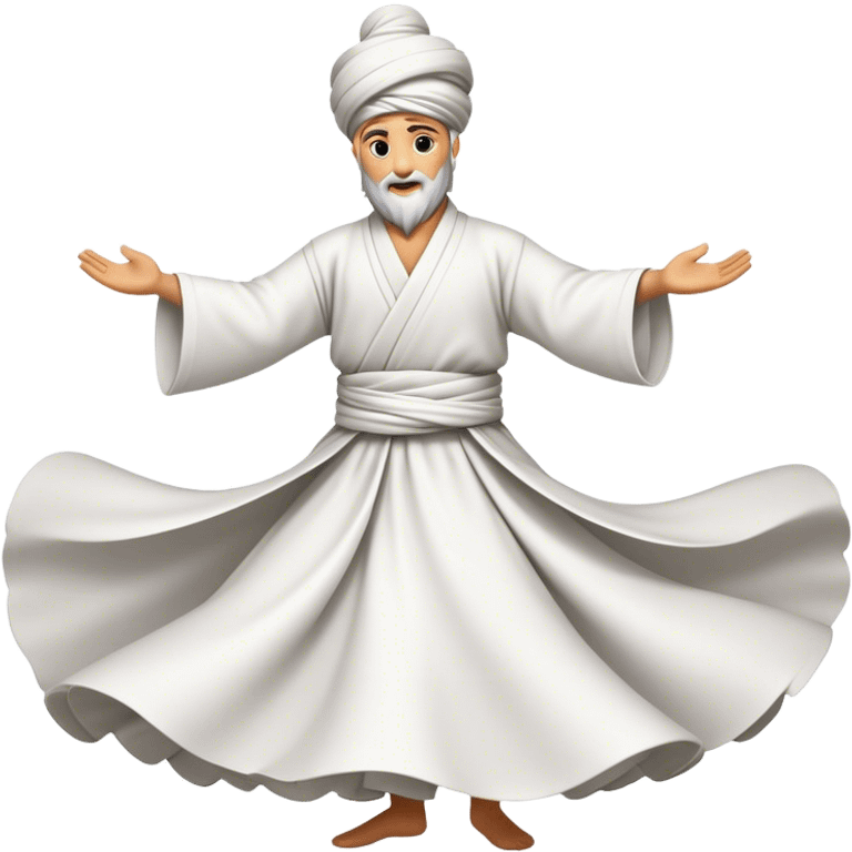 Cinematic Realistic Whirling Dervish Dance Emoji, depicted as a mesmerizing traditional Sufi dance scene with flowing robes and dynamic movement, rendered with vibrant textures and swirling mystical lighting that captures its spiritual energy. emoji