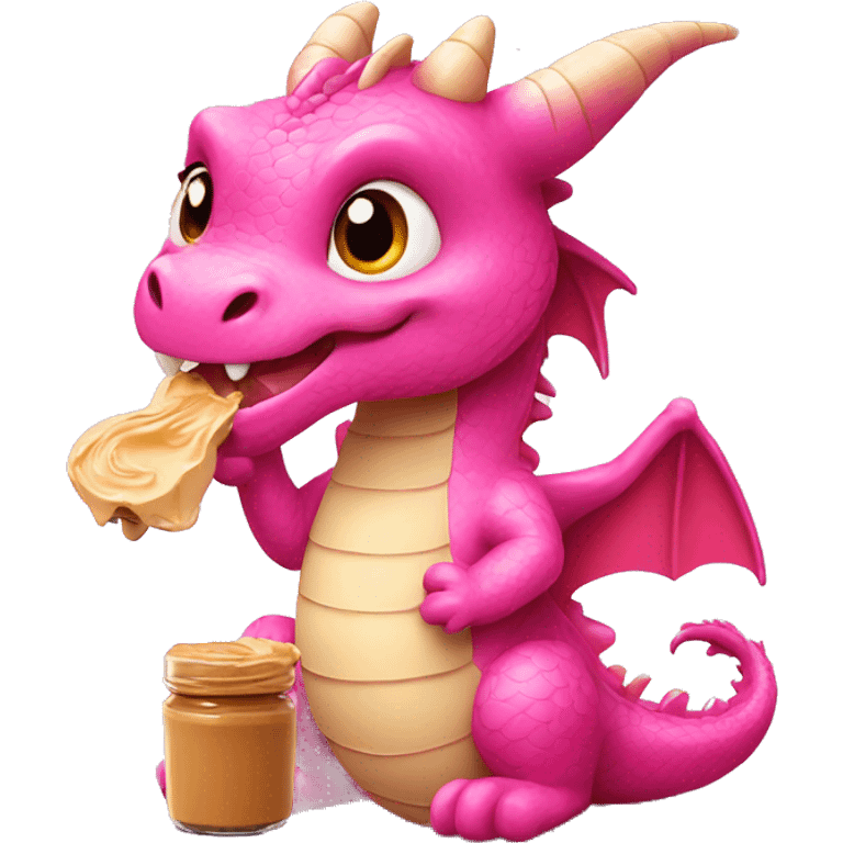 Cute pink dragon eating peanut butter emoji