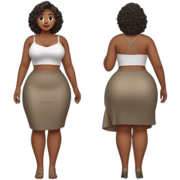 full-body-curvy-beauty-in-a-skirt as three-view drawings emoji