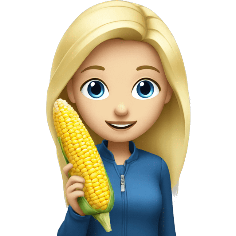 Blonde girl with blue eyes eating corn emoji