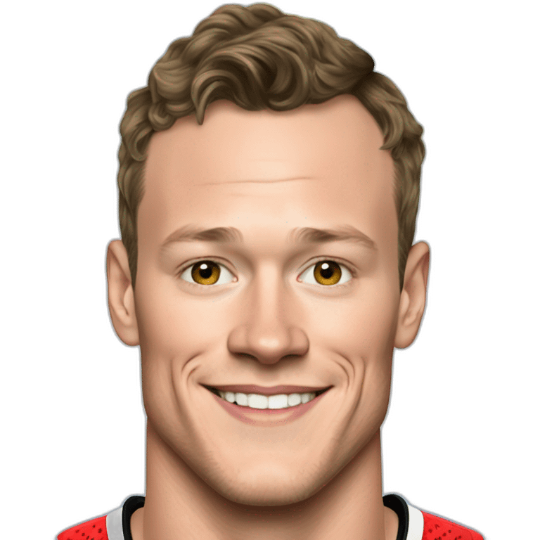 Jonathan Toews inside a rainbow heart emoji