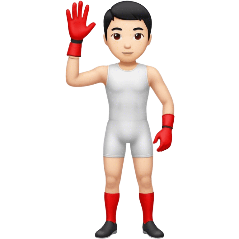 asian guy wearing red gloves with 3 legs  emoji