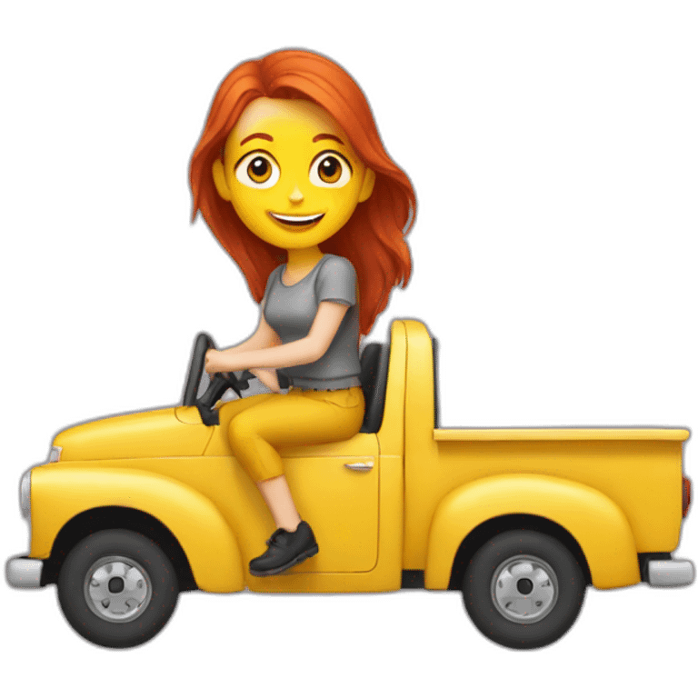 Redhead girl driving a yellow pickup emoji