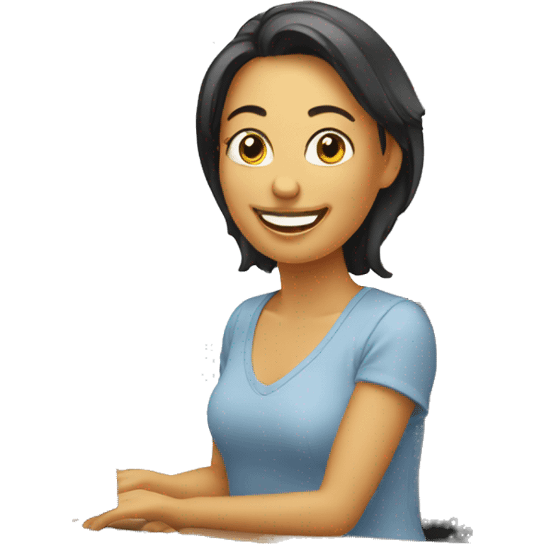 smiling lady using computer emoji