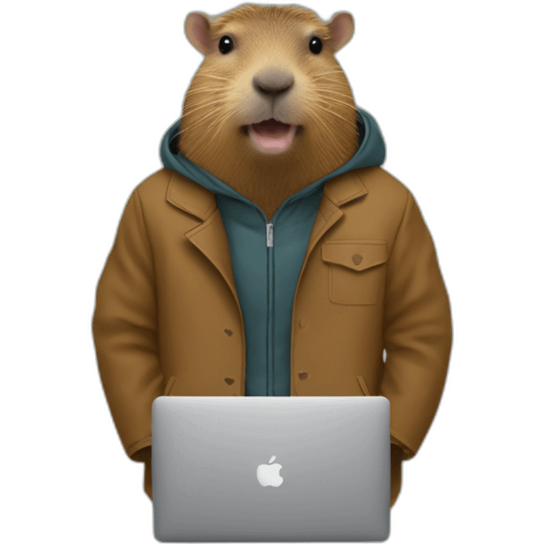 Capybara in a jacket with a Macbook emoji