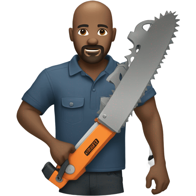 Bald black man with goatee using a chainsaw  emoji