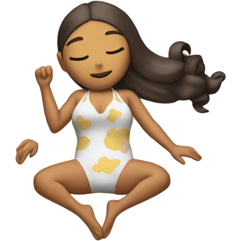 laying down full body Ariana Grande sleeping one piece swim suiting emoji