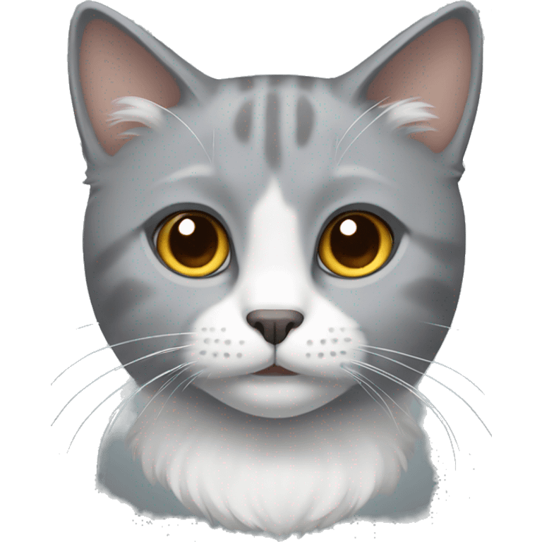 Gray cat with brown eyes and white fluffy neck emoji