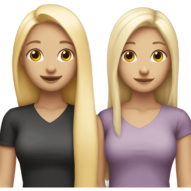 girl with straight black hair , girl with straight blonde hair hugging  emoji