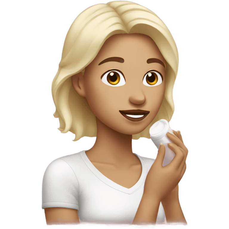 white brown-hair girl applying cream on face emoji