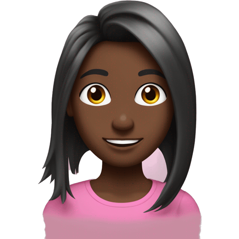 pelo negro liso largo con mechas rosadas adelante, piel blanca emoji