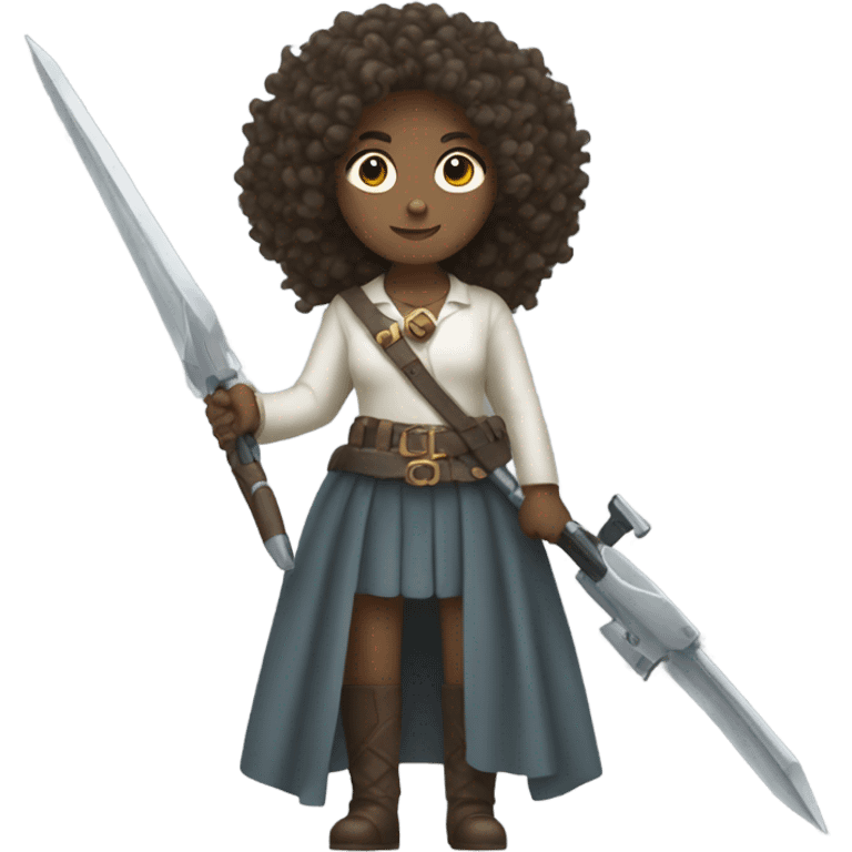 light girl with curly hair holding weapon emoji