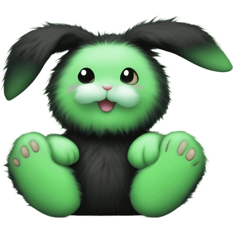 Cute fluffy baby two toy green and black rabbit face simple emoji