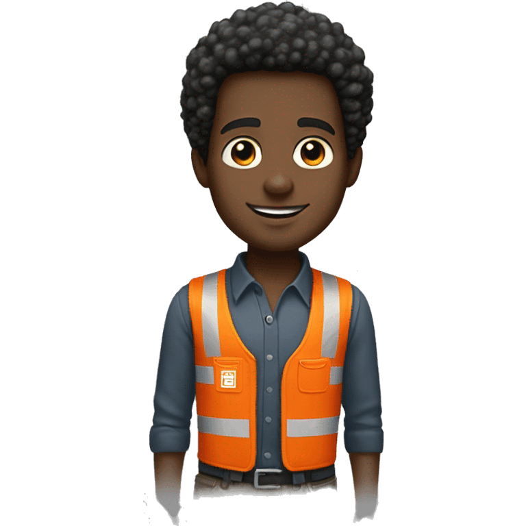 Black Male with Small Afro from Home Depot wearing orange pro loader vest pushing orange home depot carts emoji