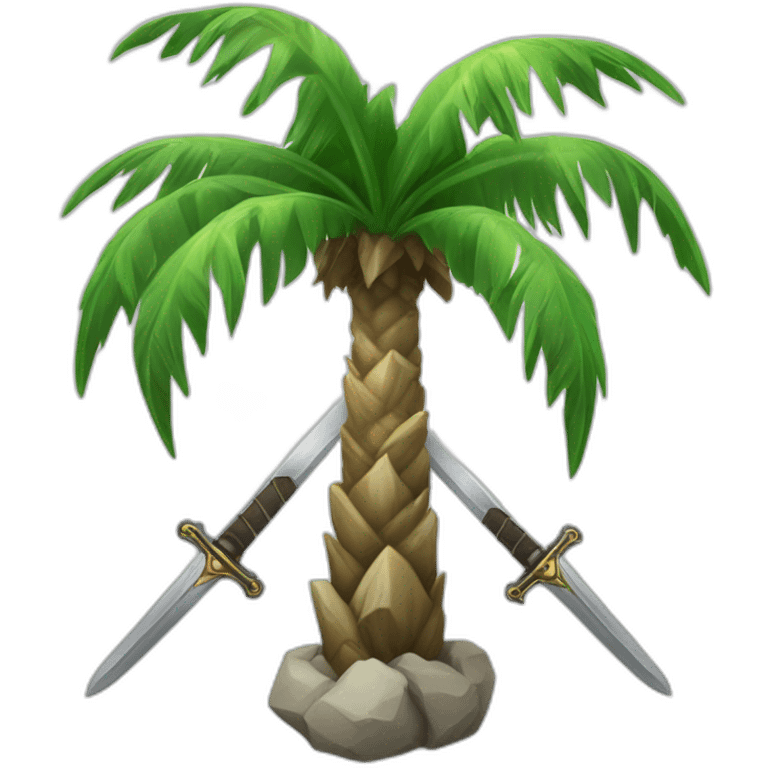 palm tree  white color over it's in the middle with two swords partale to each other move up emoji