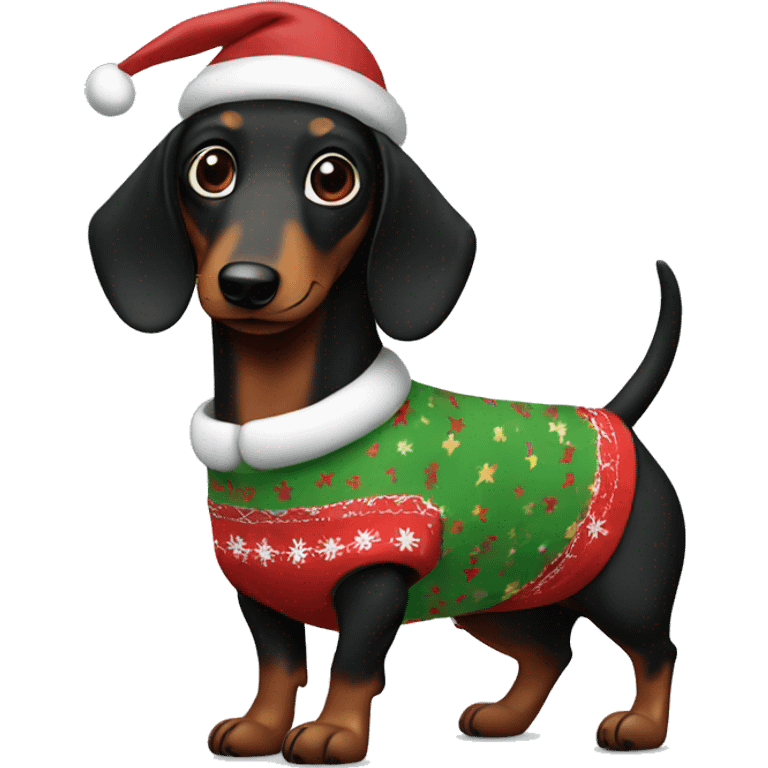 black and brown sausage dog in christmas pjamas emoji