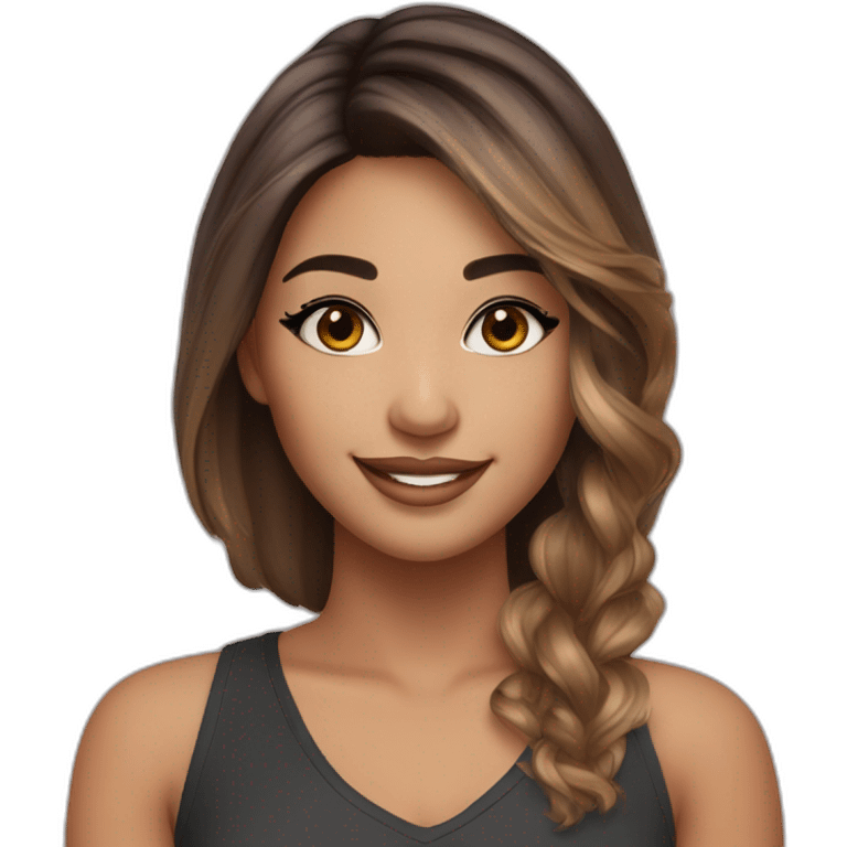 Beautiful girl like arijana grandasmile face with balayage hair and with eyeliner and lashes emoji