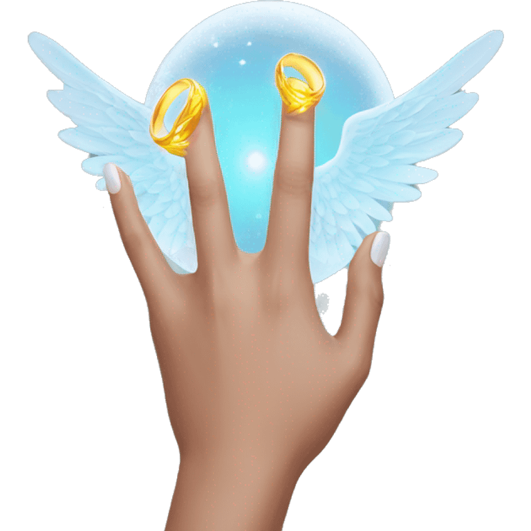 woman's hand with a magical ring in the wing finguer emoji