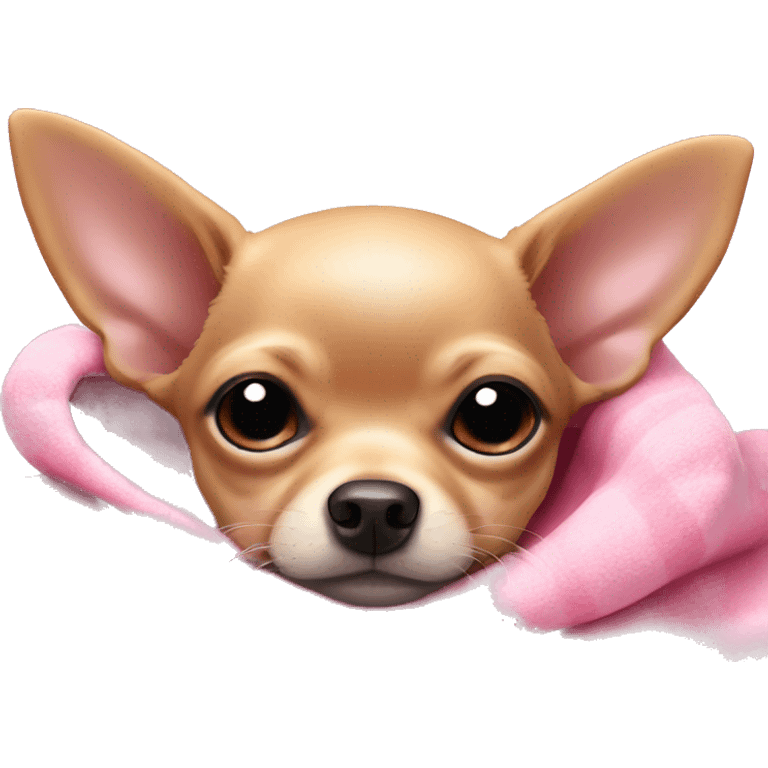 black & tan chihuahua puppy sleeping with a pink blanket  emoji