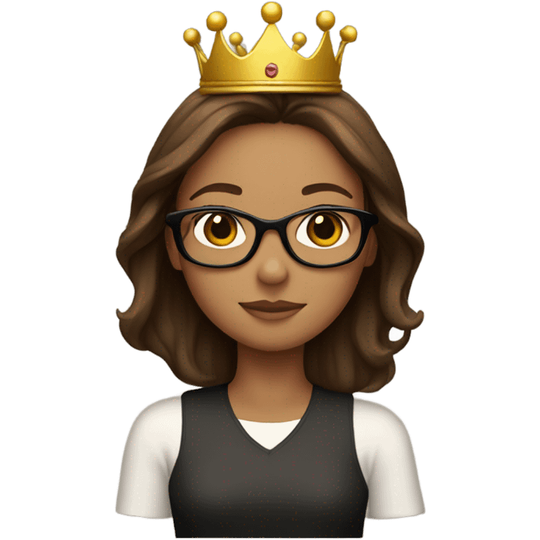 Brown hair girl with glasses with a crown on emoji