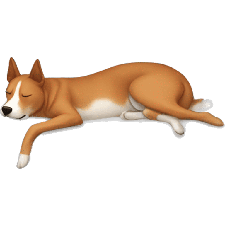 White girl auburn hair sleeping with Carolina dog emoji