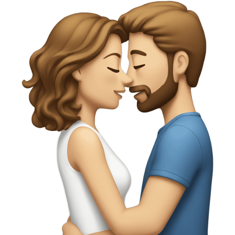 Happy couple kissing white female with brown hair and white male with brown hair and beard emoji