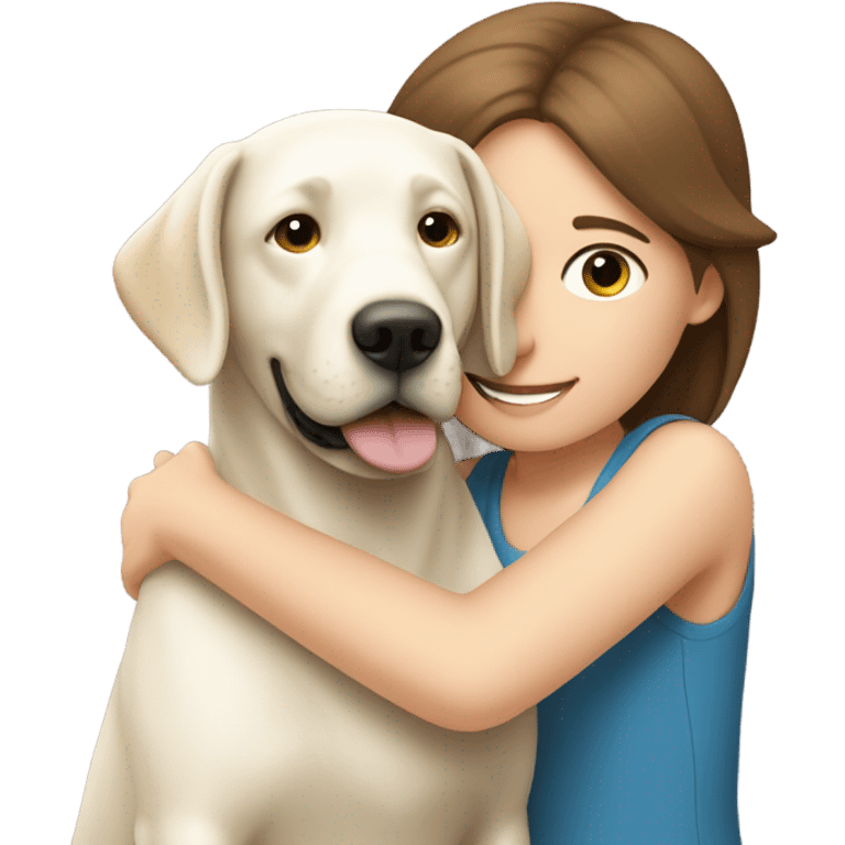 White Labrador Hugging a brown hair girl emoji