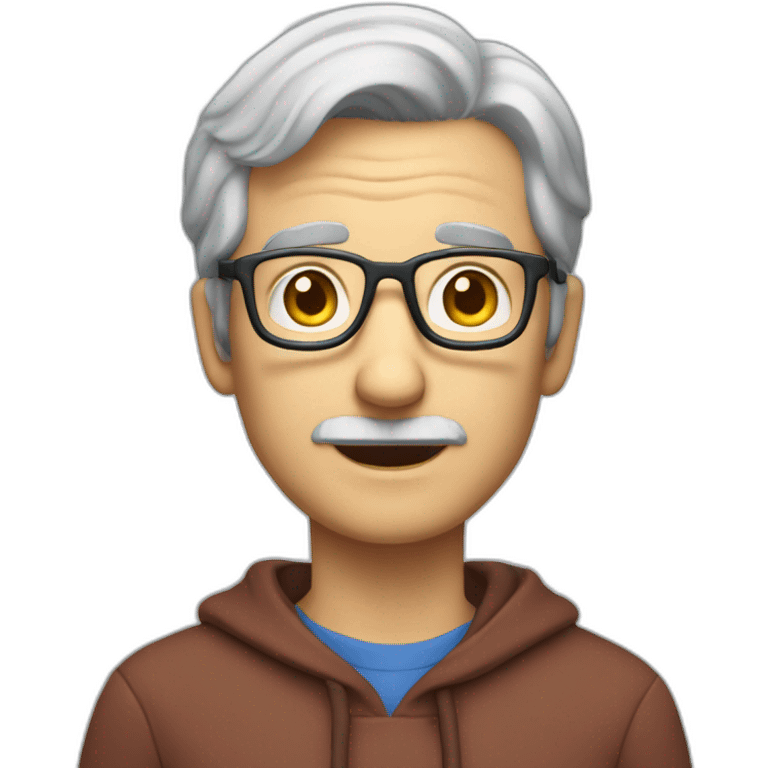 professor with short grey hair and no beard an wearing a blue hoodie olds a book in his hand emoji