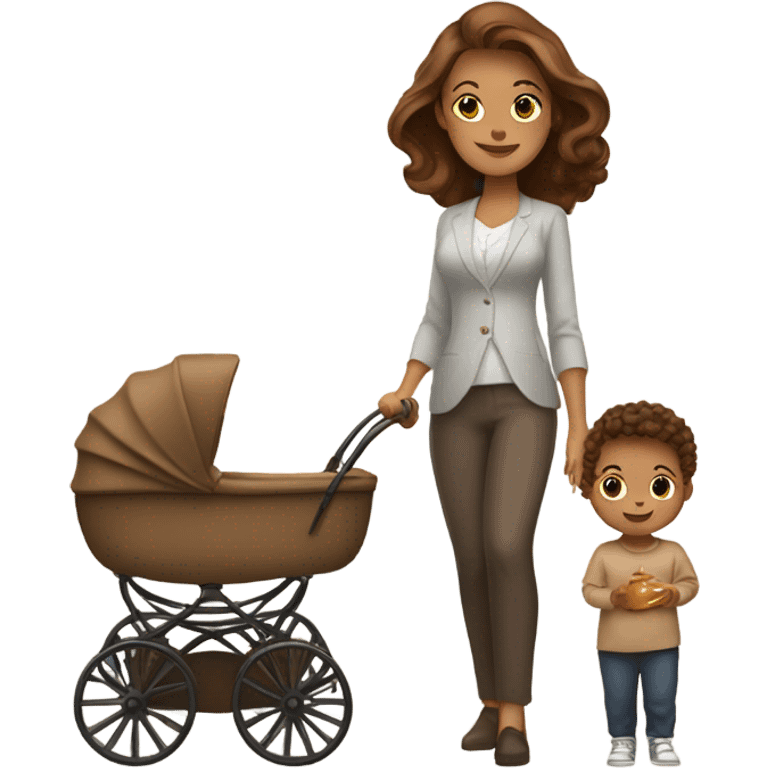 beautiful mother with brown hair. next to caramel baby carriage emoji