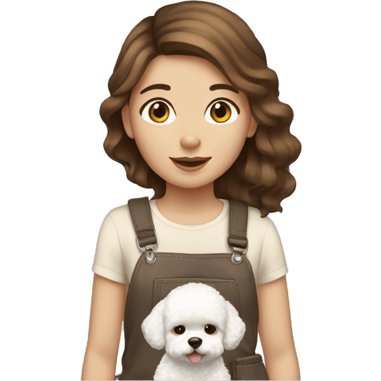 Girl brown hair with dog bichon emoji