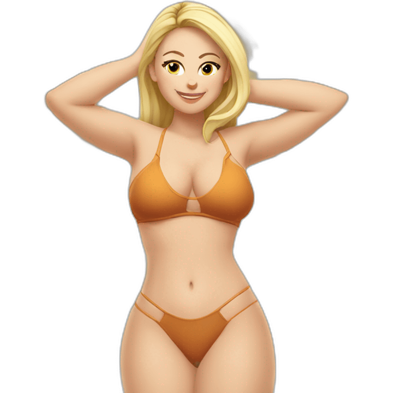 Slim-thicc Caucasian woman bikini hands-in-hair pose (beach body) full body emoji