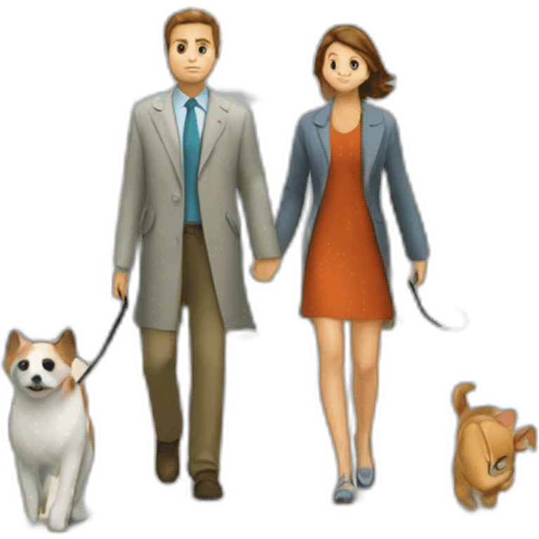 dog and cat phd walking in park with dress emoji