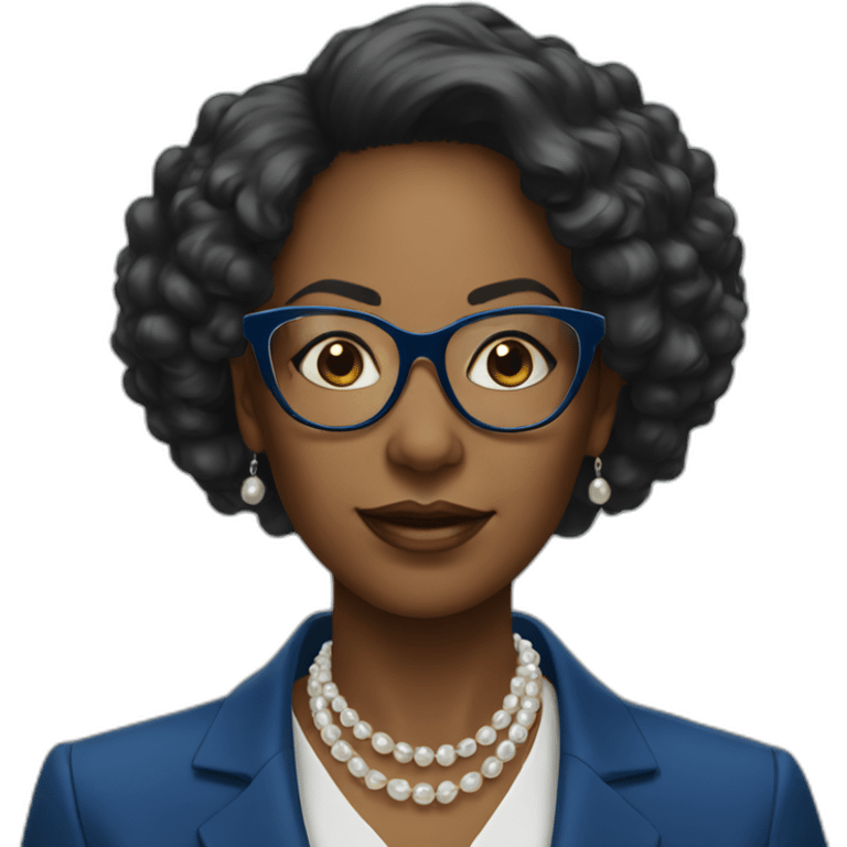 black woman ceo, glasses, blue blazer, pearl necklace emoji