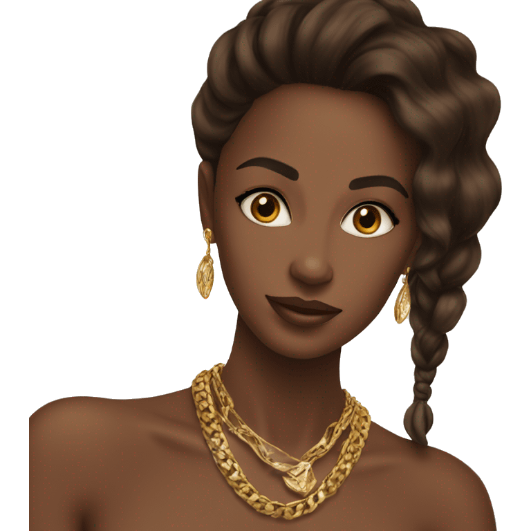 gold jewlery on brunette with brown skin emoji