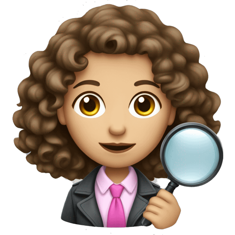  Tan brunette curly hair female detective wearing pink holding magnifying glass emoji