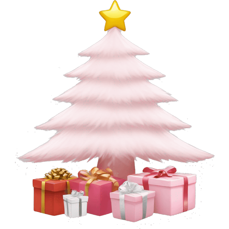 Light pink Christmas gifts under a white Christmas tree  emoji