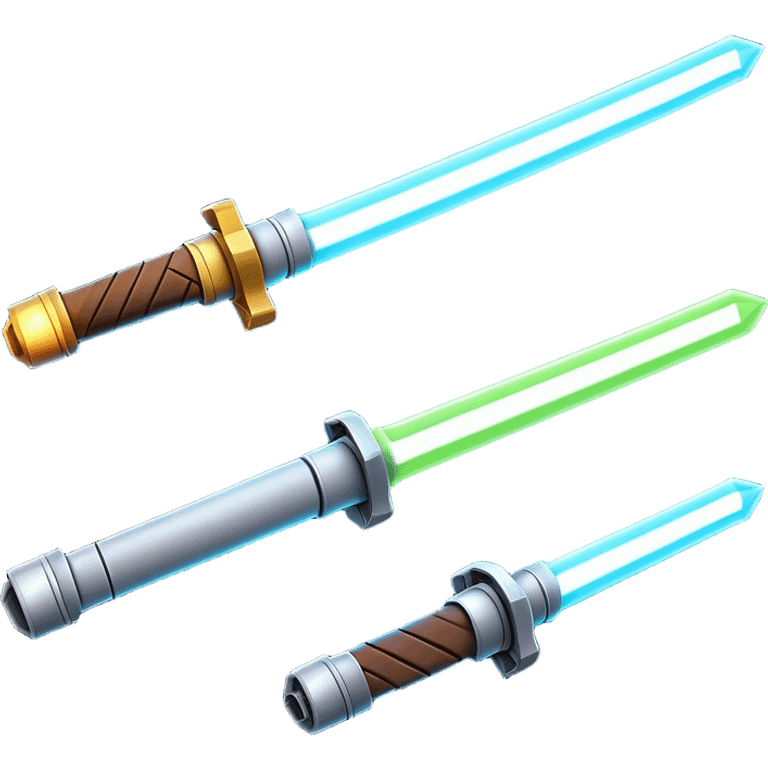 Clash of Clans aesthetic: Cinematic heroic Star Wars light sabre Emoji, rendered in a 3D vector-style similar to standard emojis with minimal shading and bold, simplified shapes. A compact, vibrant energy blade with a neon-hued, glowing edge . Stylized with a touch of interstellar elegance and a soft glowing outline, capturing the essence of a legendary energy blade with a friendly, playful manner! emoji