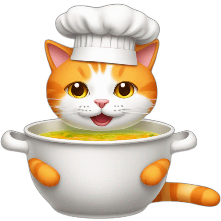 orange and white cat wearing chef hat cooking toxic soup emoji