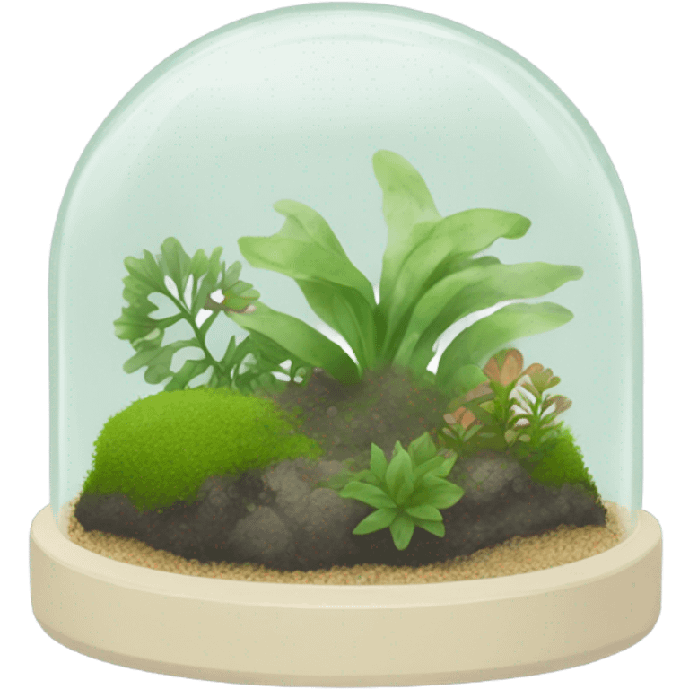 Dome shaped plant terrarium with moss and small plants emoji