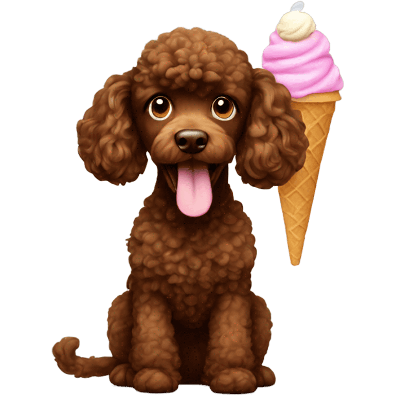 Brown poodle with an ice cream emoji