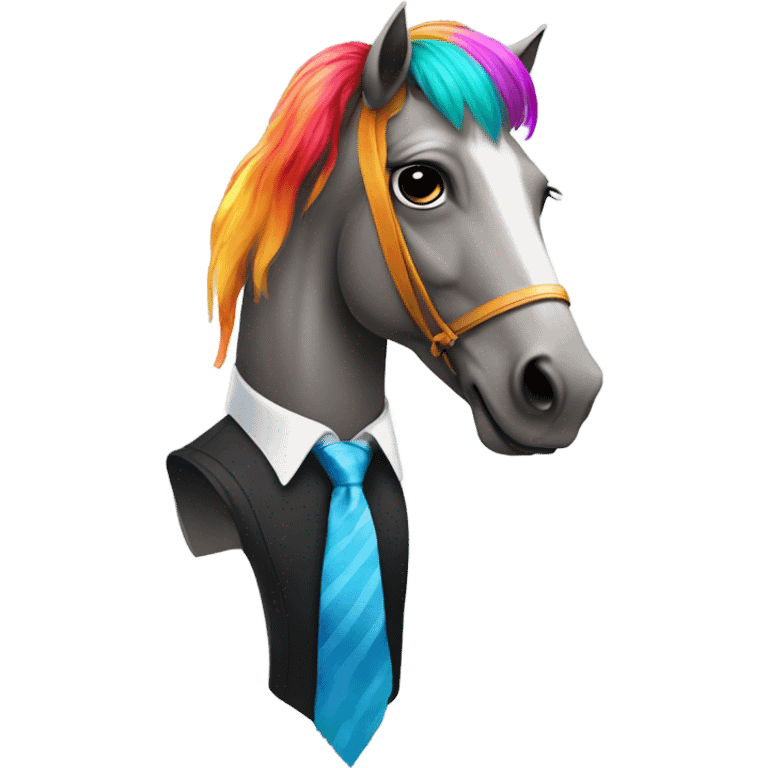 A horse wearing a tie and a wig that is fabulous  emoji