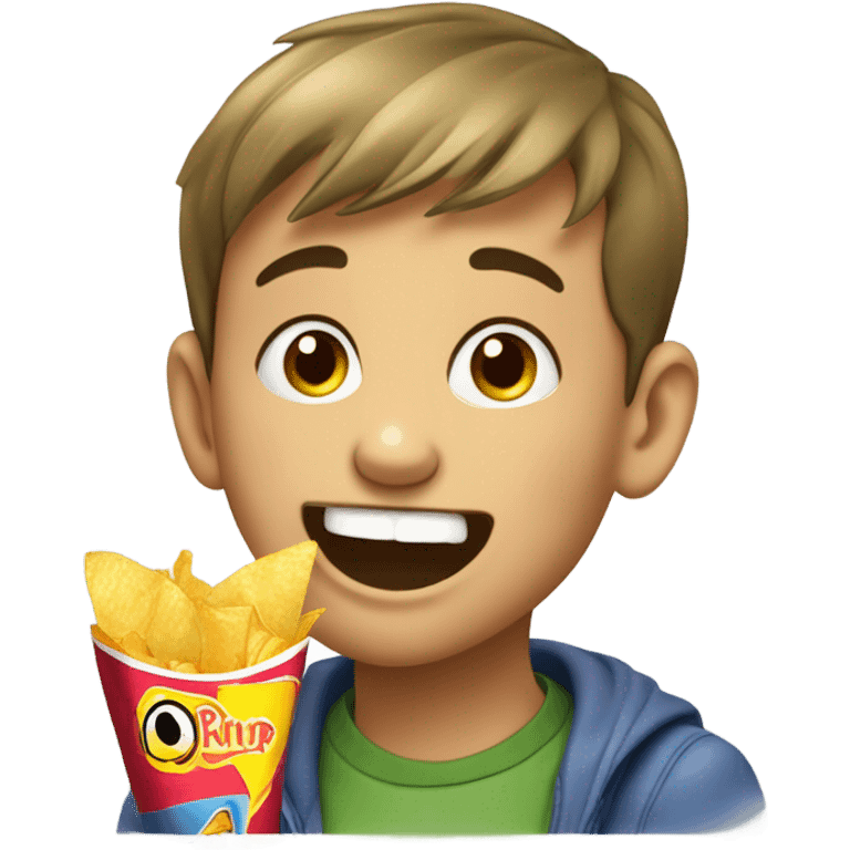 Boy eating a bag of chips emoji