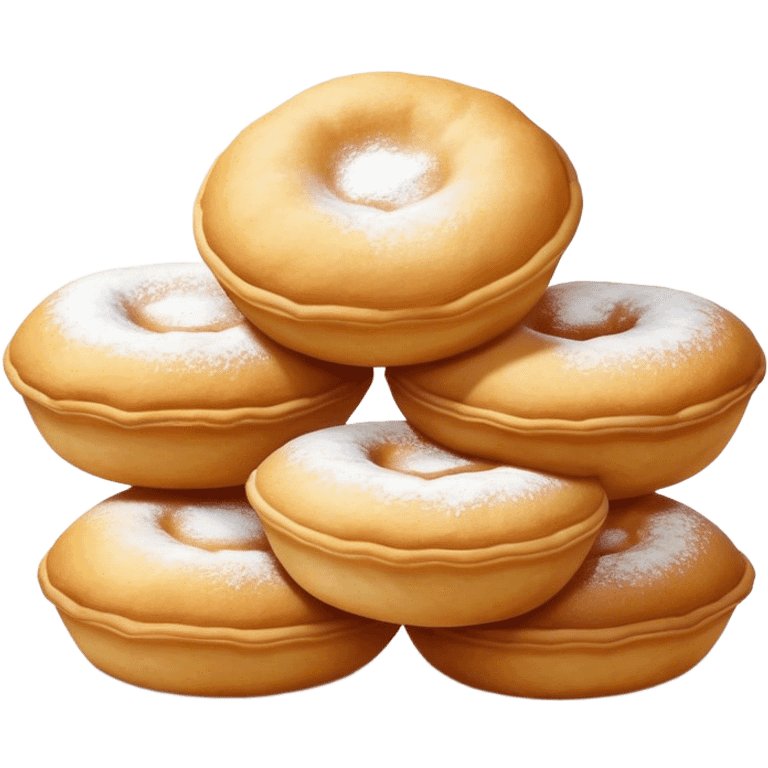 Cinematic Realistic image of simple round buñuelos, depicted with a lightly crisp, golden exterior and soft, airy interior, dusted with a subtle layer of powdered sugar and set against a rustic backdrop with warm, inviting lighting. emoji