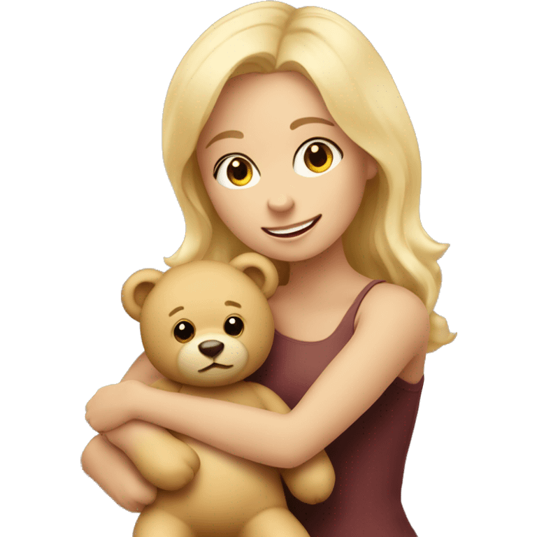 blonde woman hugs a cute teddy bear emoji