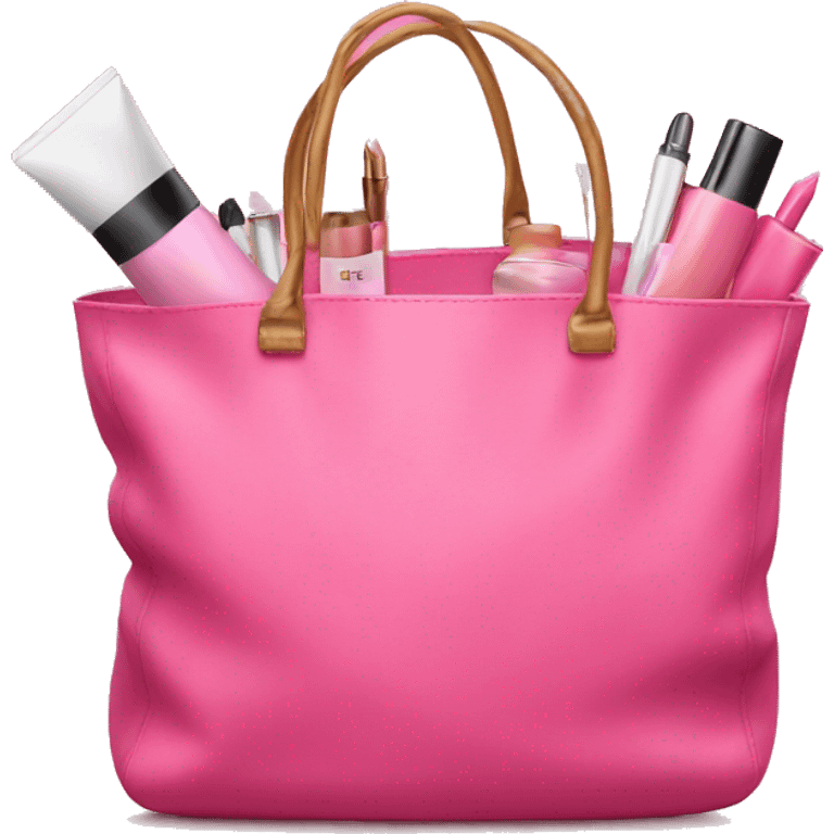 large pink bag filled with cosmetics emoji